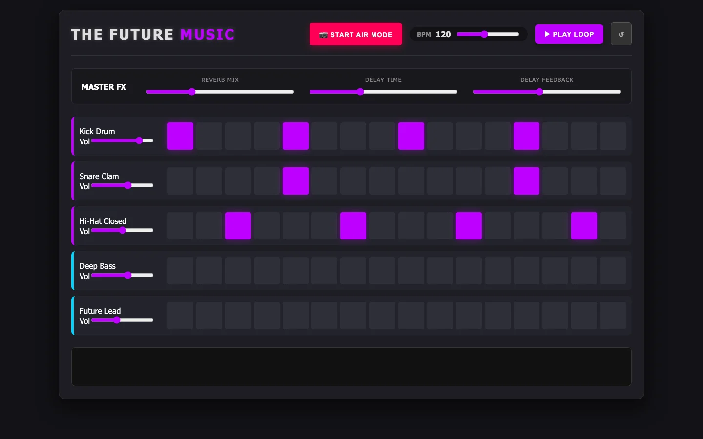 The music sequencer with the Start Air Mode button.