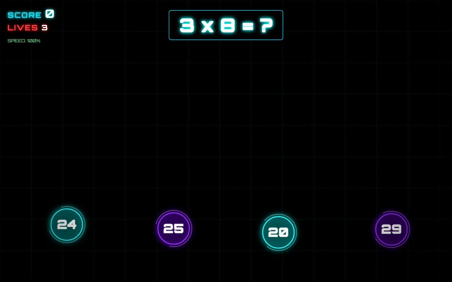The neon-coloured Math Ninja game.