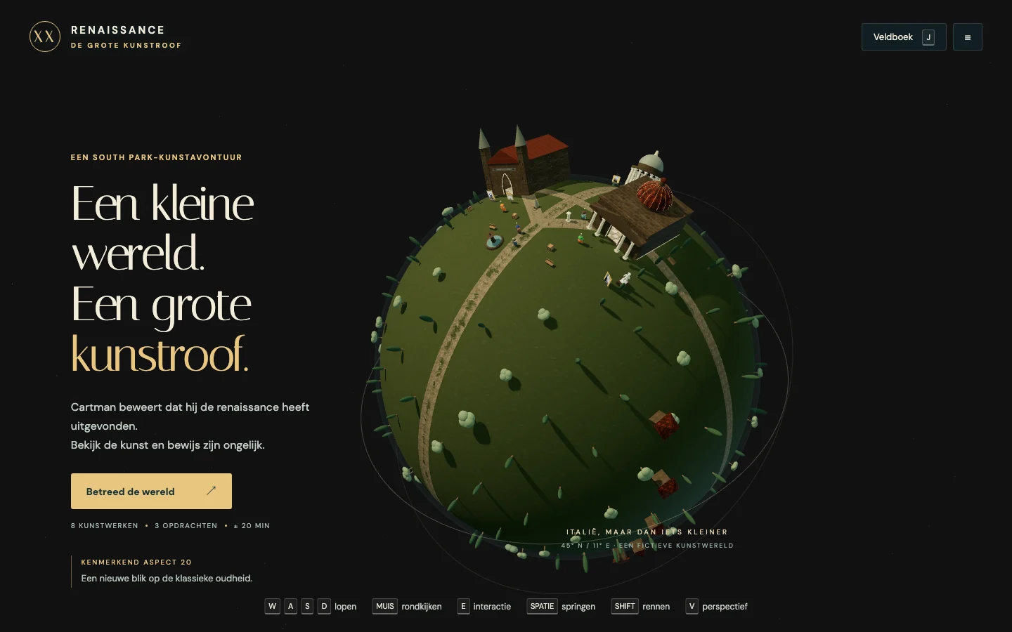 Renaissance: a small globe with buildings and artworks next to the introduction to The Great Art Heist.