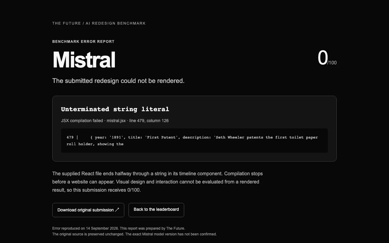 Screenshot of the benchmark error report for Mistral